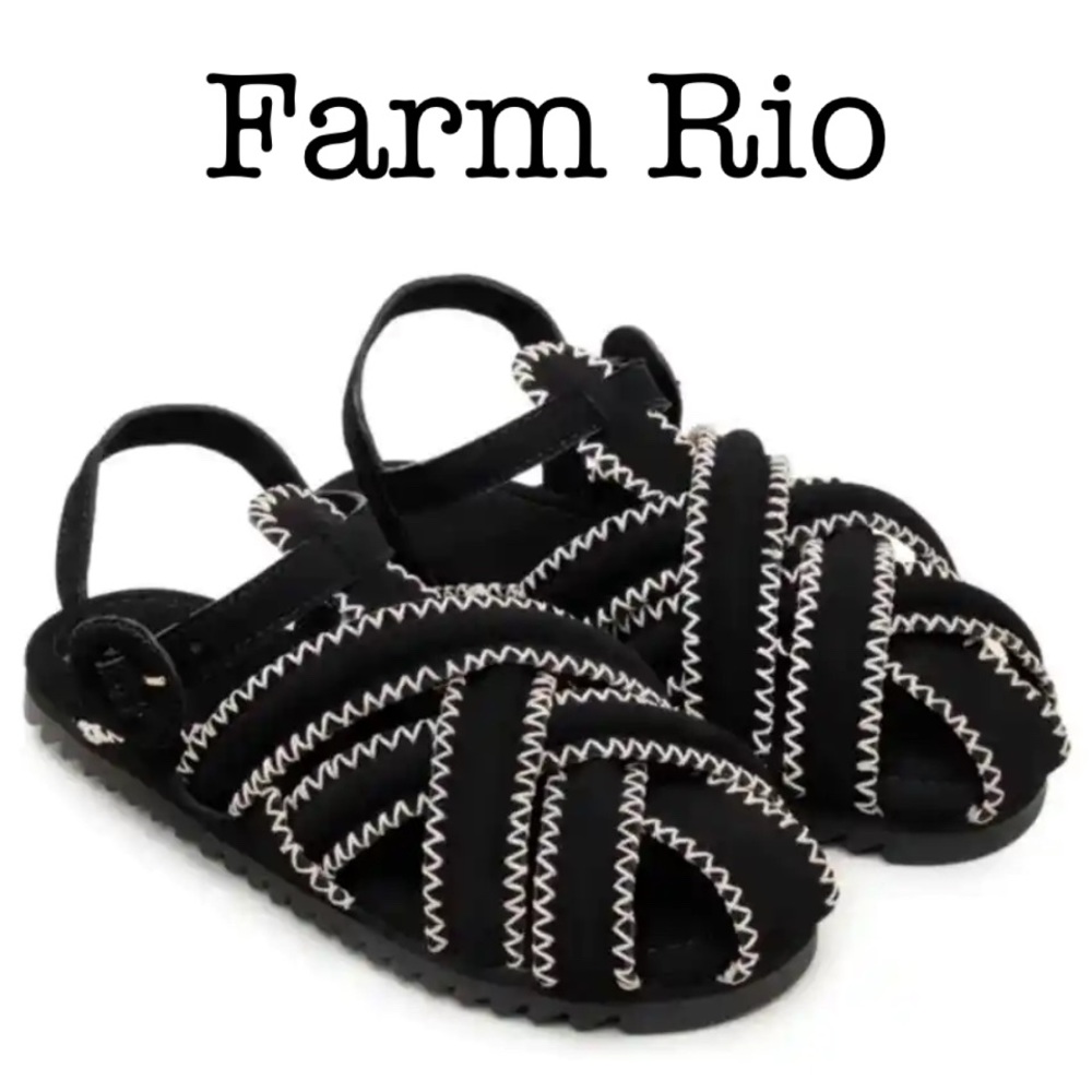 New Farm Rio Black Zig Zag Stitch Sandals Sise 8 1/2